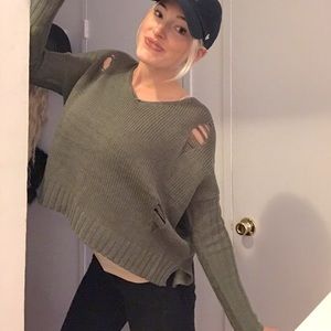 Distressed Cropped oversized Sweater